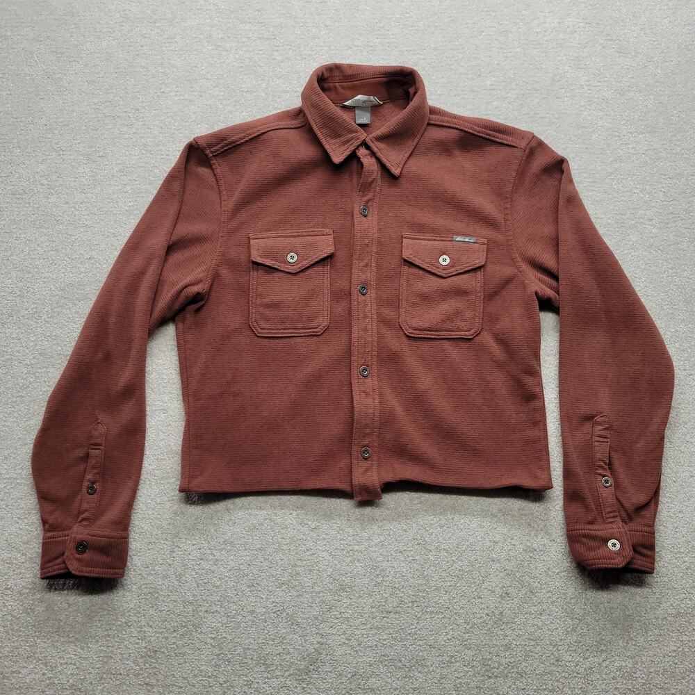 Eddie Bauer Men’s Small Cropped Shirt Jacket Brown Workwear Shacket Boxy Fit